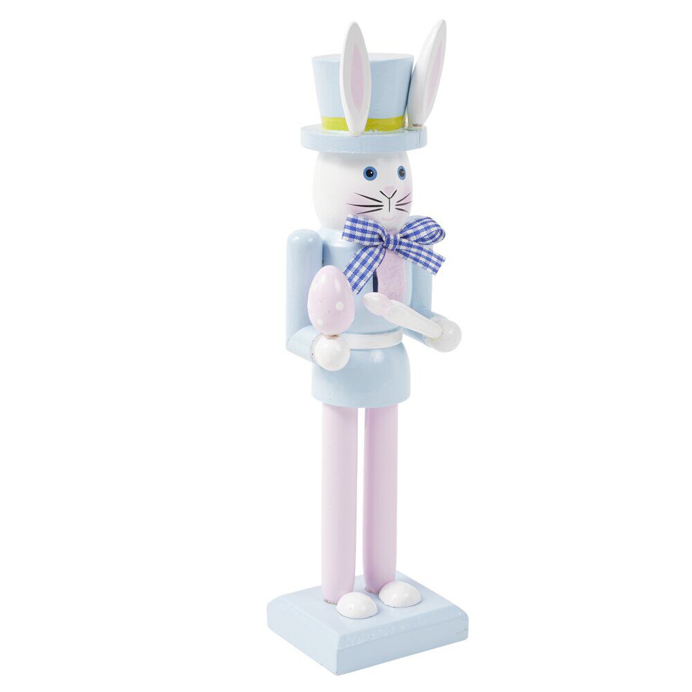 Décoration à poser lapin casse noisette pastel H25cm (2 modèles bleu ou rose)