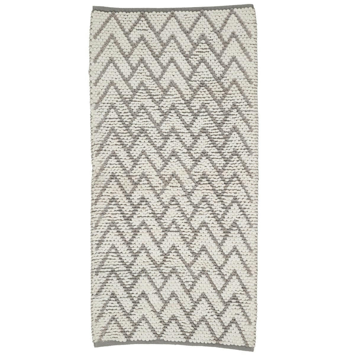 CHEVRON - Tapis de bain en polycoton fantaisie ecru et gris 60x120cm