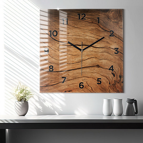 Horloge murale Wallfluent 60x60 cm Avec chiffres Aiguilles noires Bois ancien 1 pcs