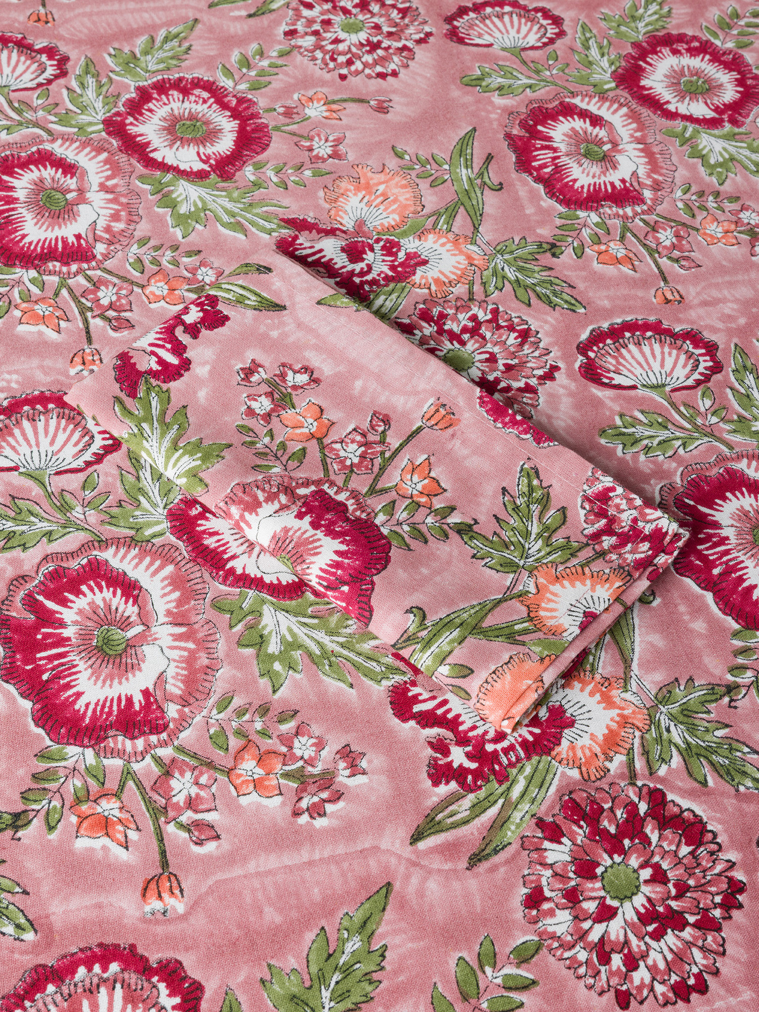 Tovaglia in puro cotone stampa block print floreale