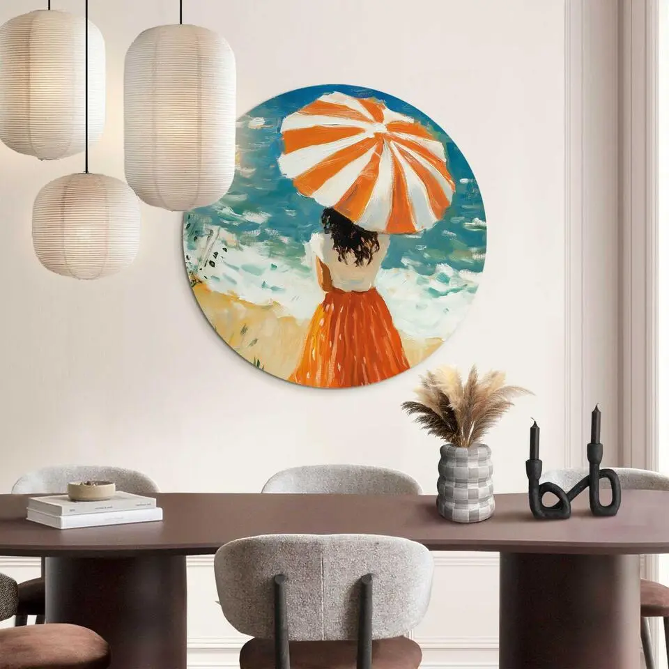 Glasschilderij Meisje met parasol - &Oslash; 70 - Oranje