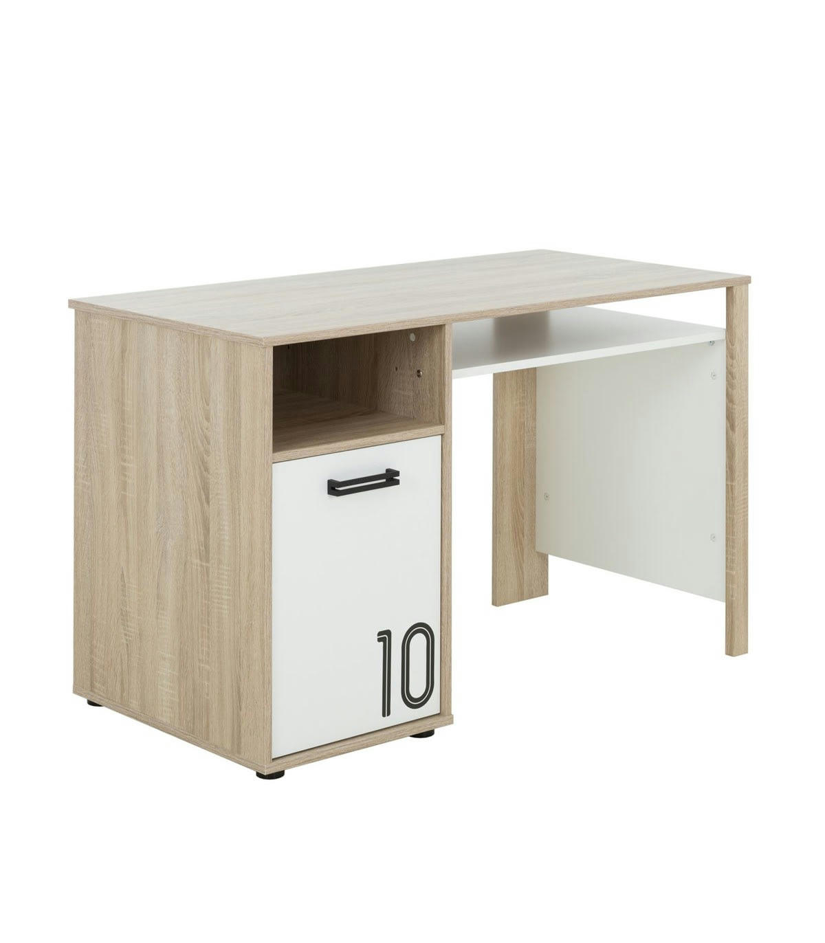 - Bureau avec 1 porte et rangements L120cm - Marron clair et blanc