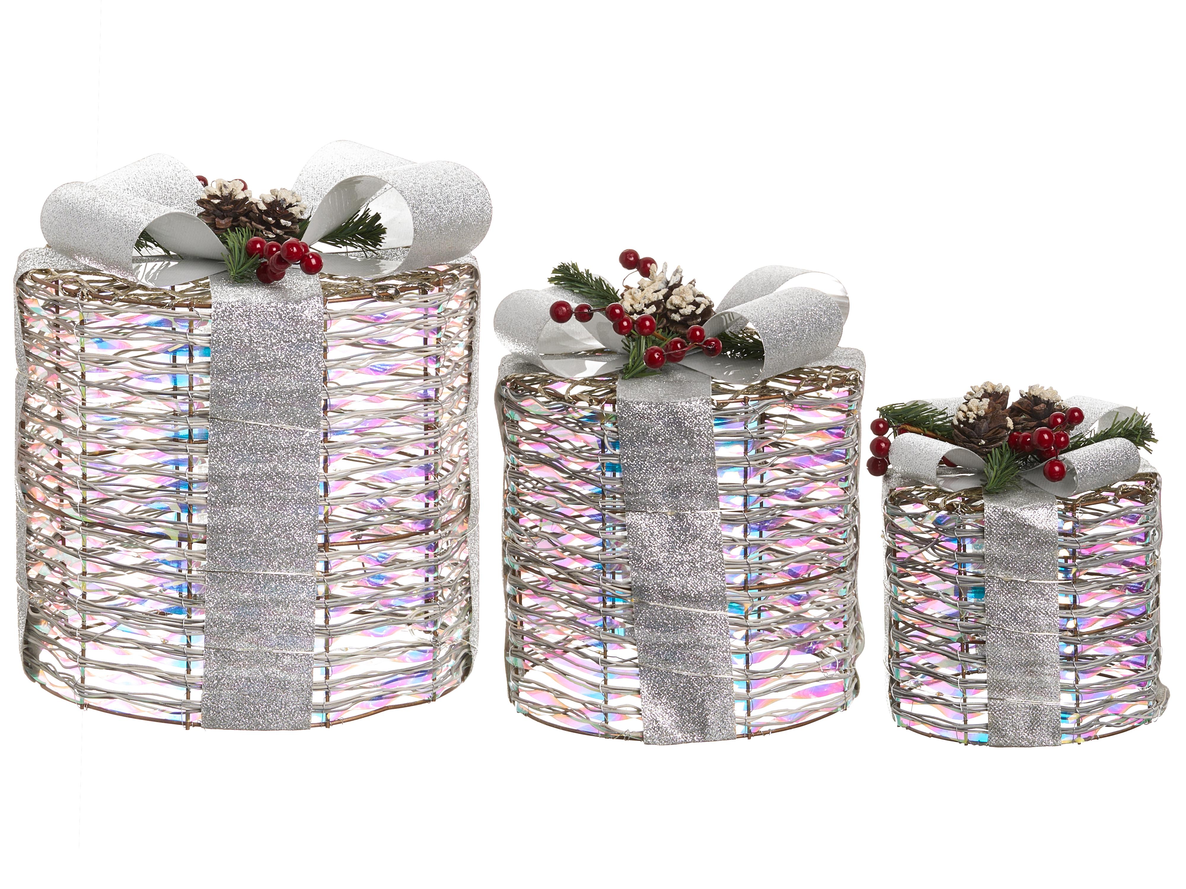Set of 3 Christmas Decorations LED JULSO Christmas Gifts 20/25/30 cm Silver