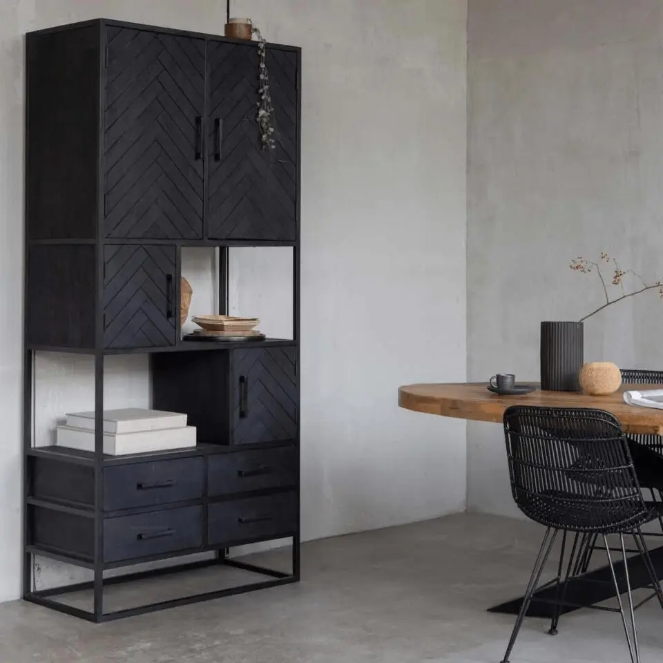 Mangohoutonline - Vakkenkast Sienna 90cm Rechthoekig - Zwart - Mahom