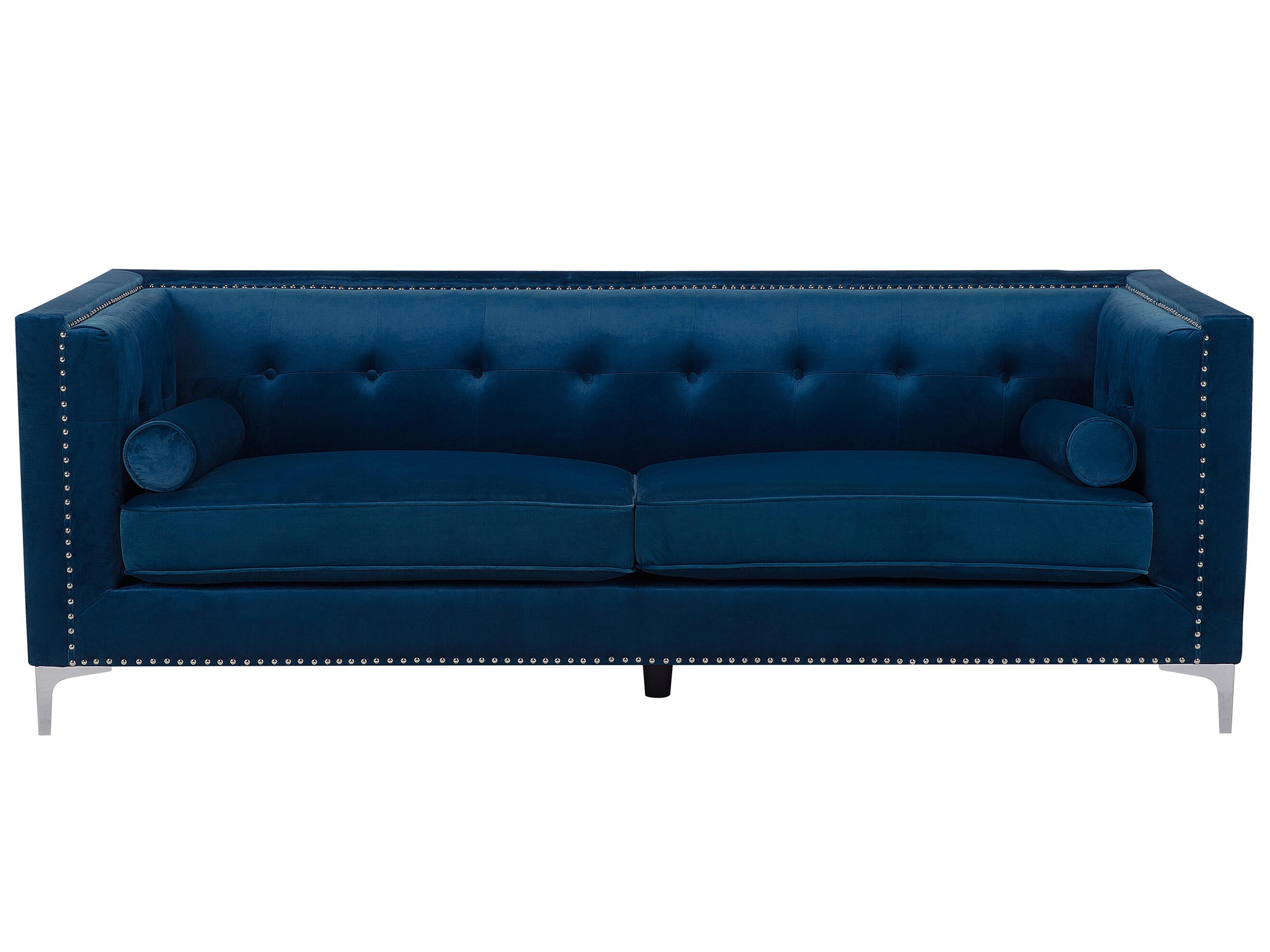 Sofa 3 Seater AVALDSENES Velvet Navy Blue
