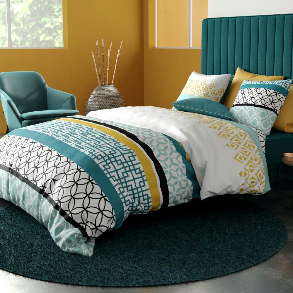 - Parure de lit 2 places coton à motifs 240x260 cm