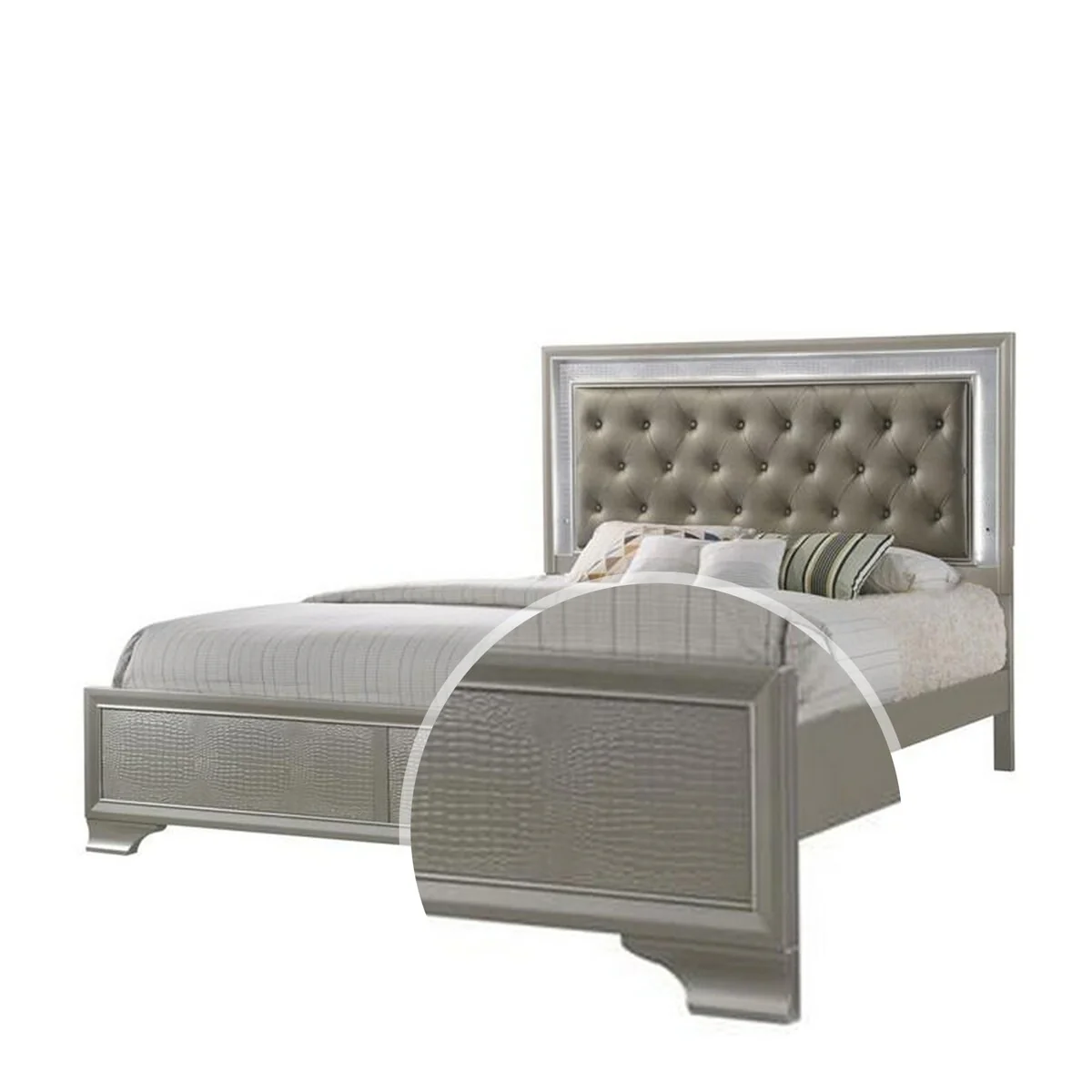 LED Trim King Size Headboard and Textured Low Footboard, Silver