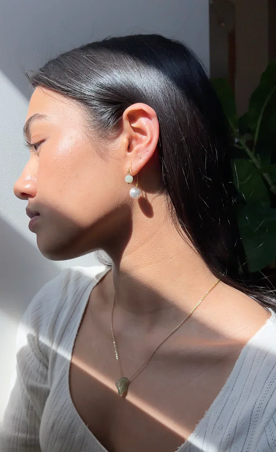 Ana — Pearl Jade Thread Earrings