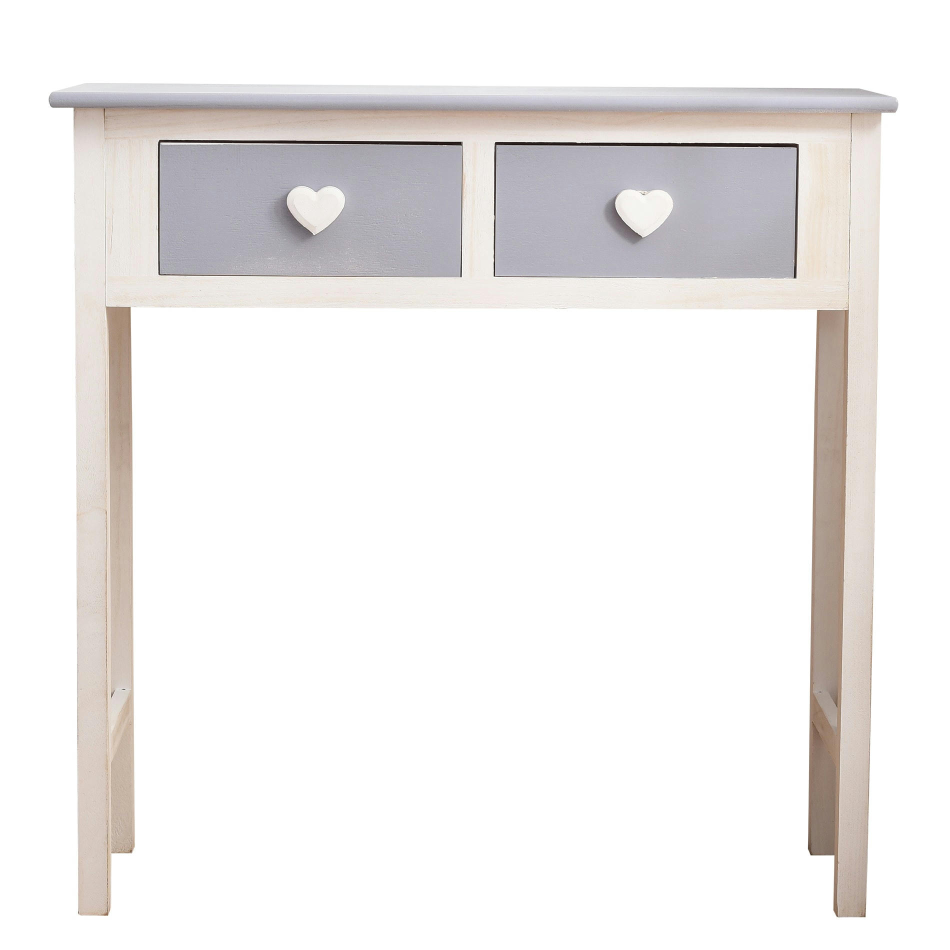 CUORE - Console d'entrée avec 2 tiroirs en MDF et paulownia blanc et gris