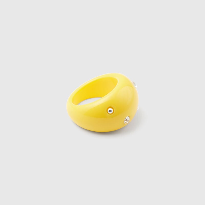 Yellow ring with rhinestones and studs