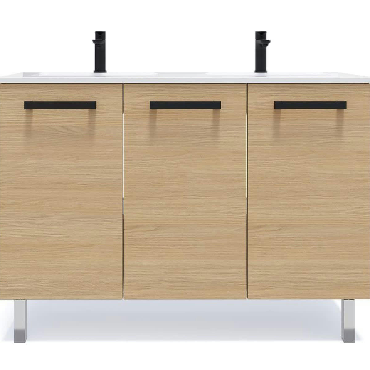 CHELSEA - Meuble salle de bain double vasque 120cm 3 portes Chêne