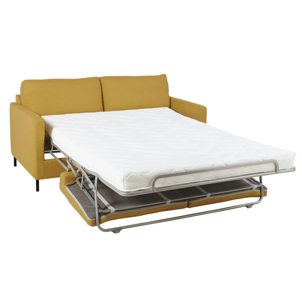 Julian - Canapé convertible 2/3 places jaune, matelas 10 cm