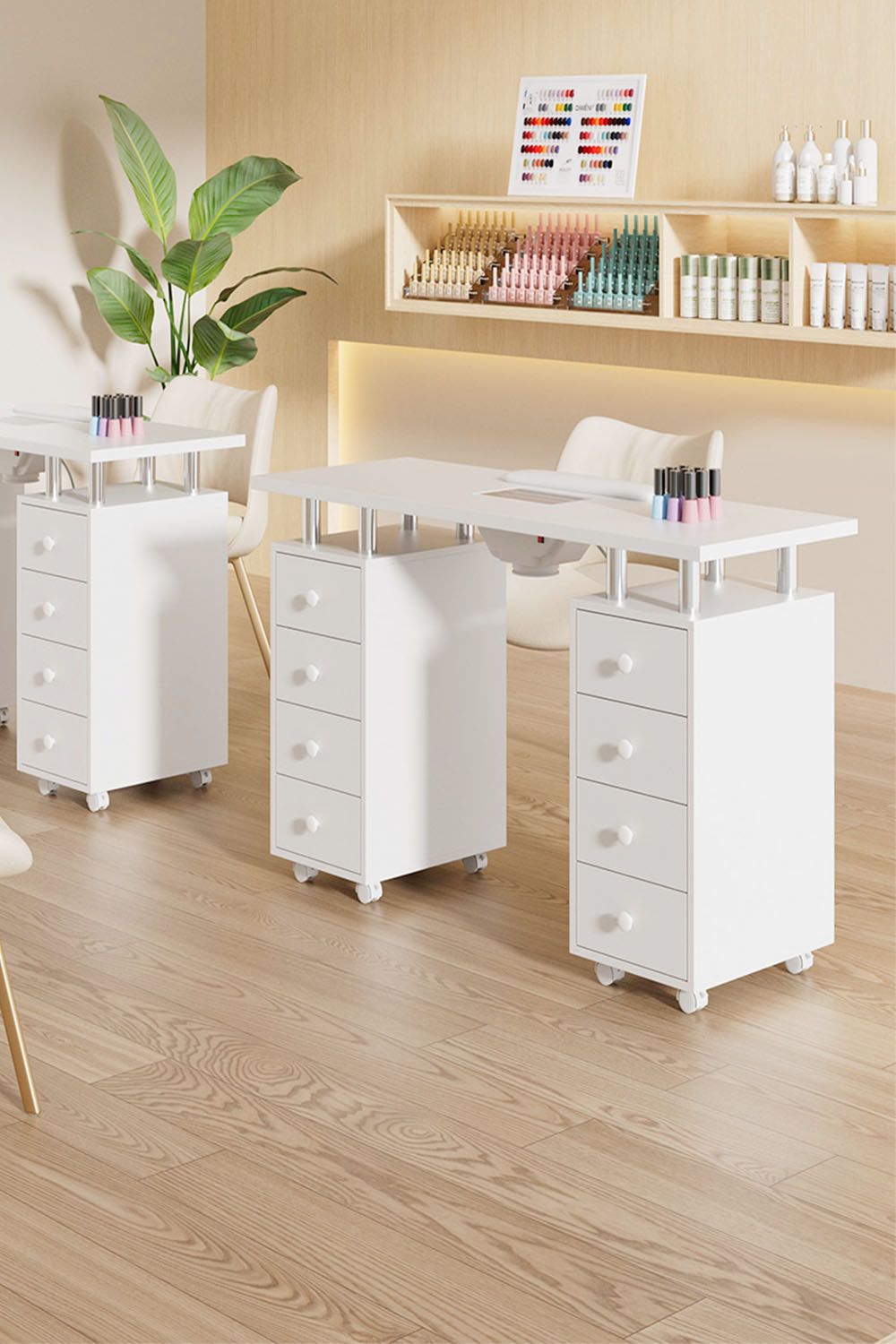 Living and Home Professional Fashion Makeup Desk Dresser Manicure Table Nail Desk with Rolling Wheels For Spa Beauty Salon & Home