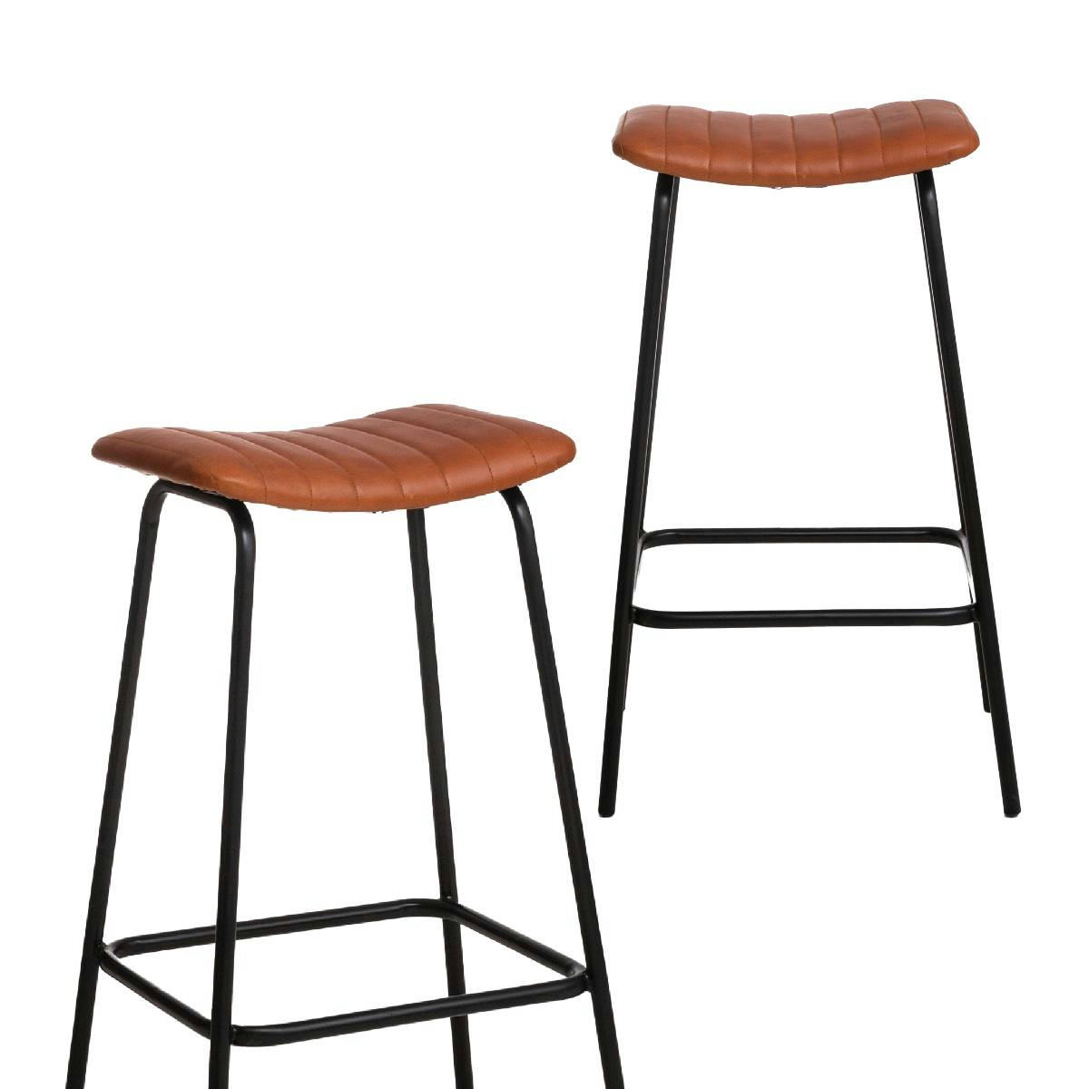 - Lot de 2 tabouret de bars en cuir marron 46 cm