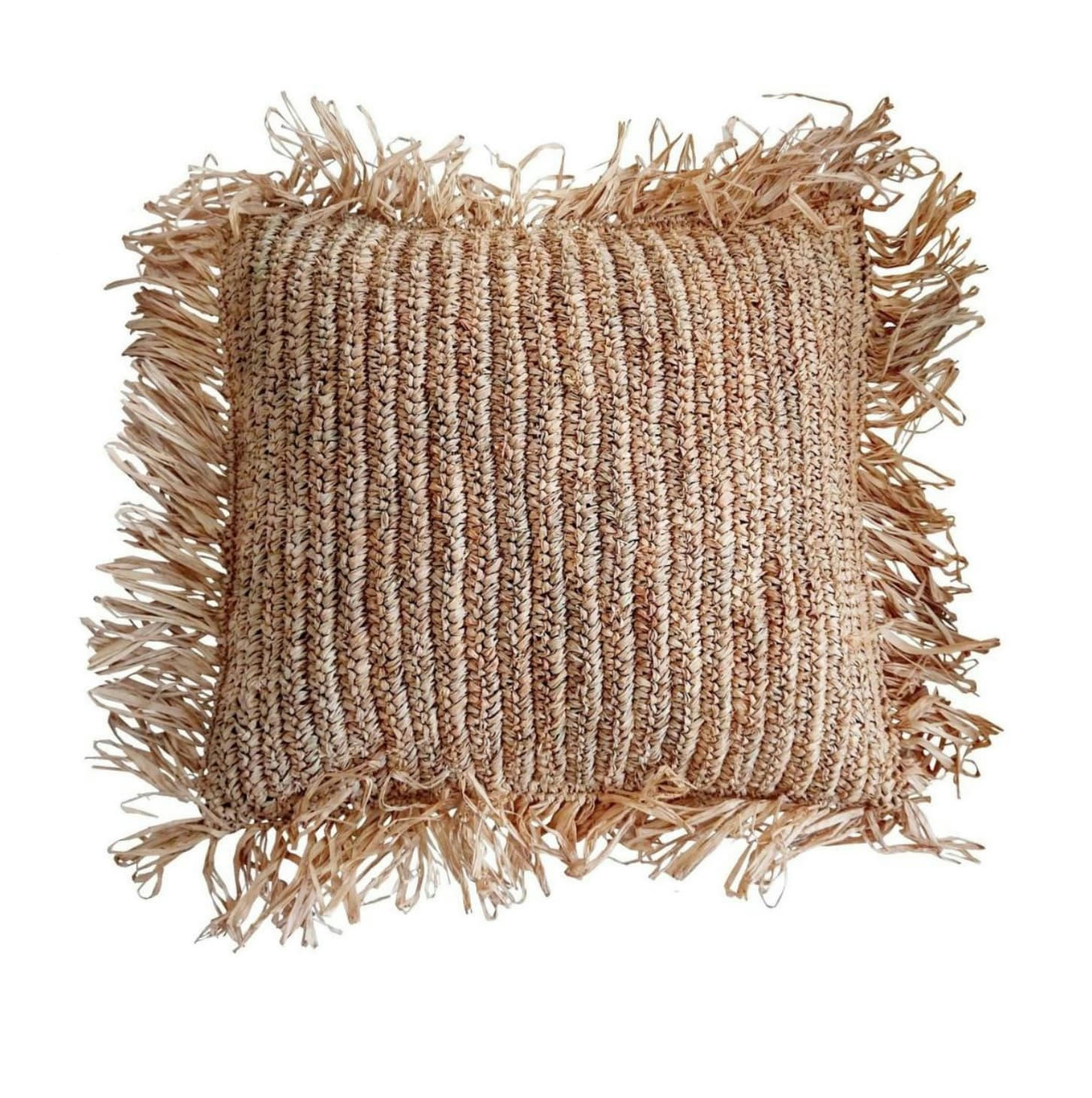 BOHO - Coussin en raphia, beige naturel 40x40 cm