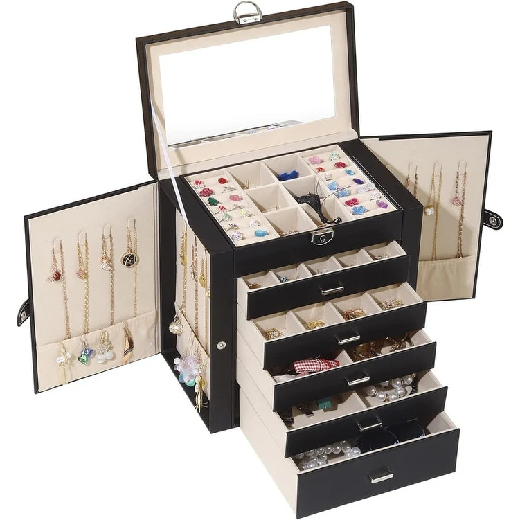 6 Layer Large Jewelry Organizer With Mirror - 6.6D x 10.6W x 11H