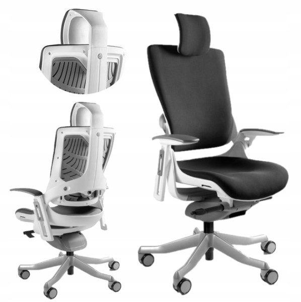 Fotel ergonomiczny biurowy obrotowy WAU 2 biały/czarny