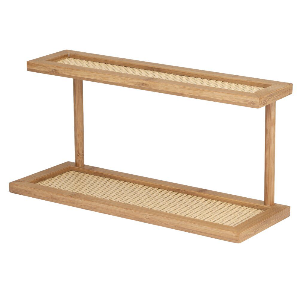 étagère de cuisine en bois et bambou 2 niveaux effet tressé 40x15xH20cm