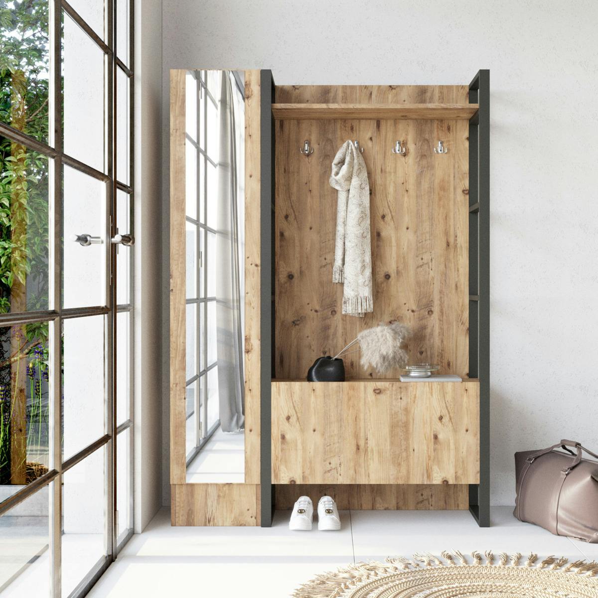 Vestiaire d'entrée rustique chic 1 miroir 2 portes MARFA