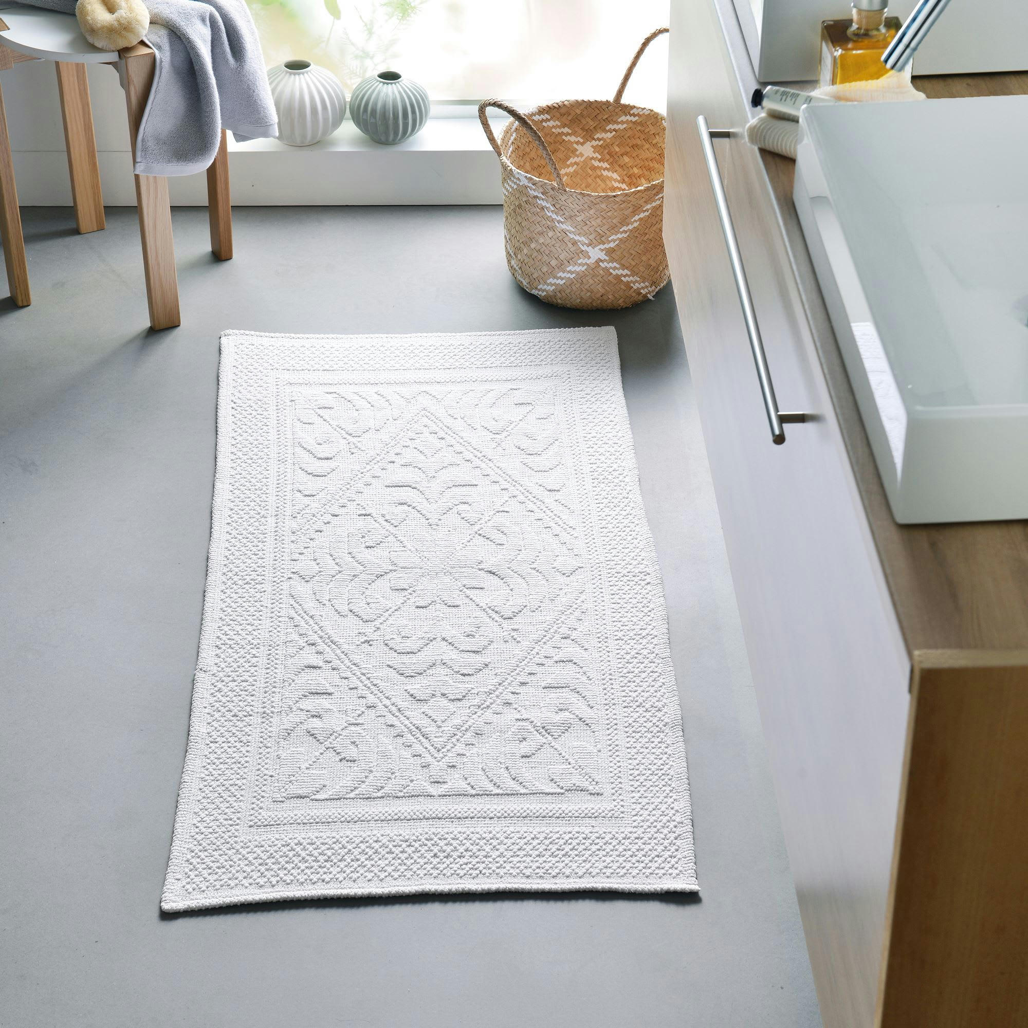 HELIOS - Tapis de bain 60x120 blanc en coton