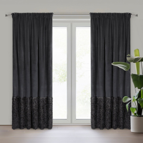Nowoczesna zasłona na taśmie MARION2 welwetowa 140X270 czarna