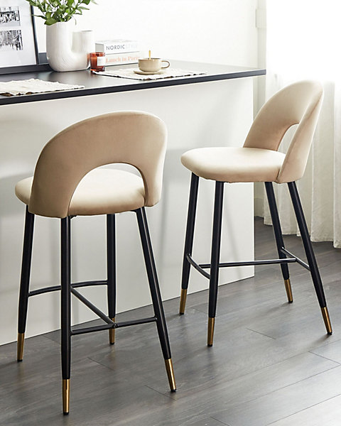 Lot de 2 chaises de bar FALTON Velours Beige