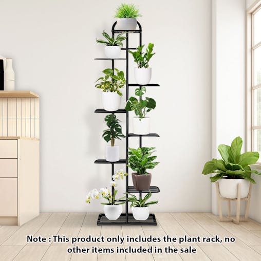 SOGA 2-Pack 8-Tier 9-Pot Black Metal Plant Stand Flowerpot Display Shelf Rack