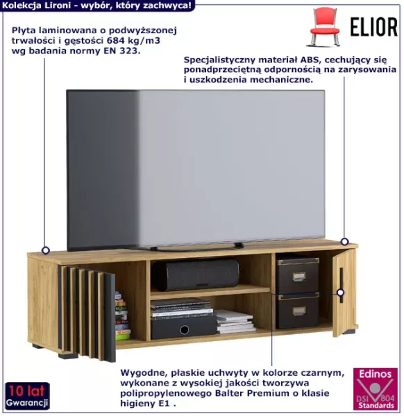 Stojąca szafka RTV z drzwiczkami i lamelami w stylu loft - Manix