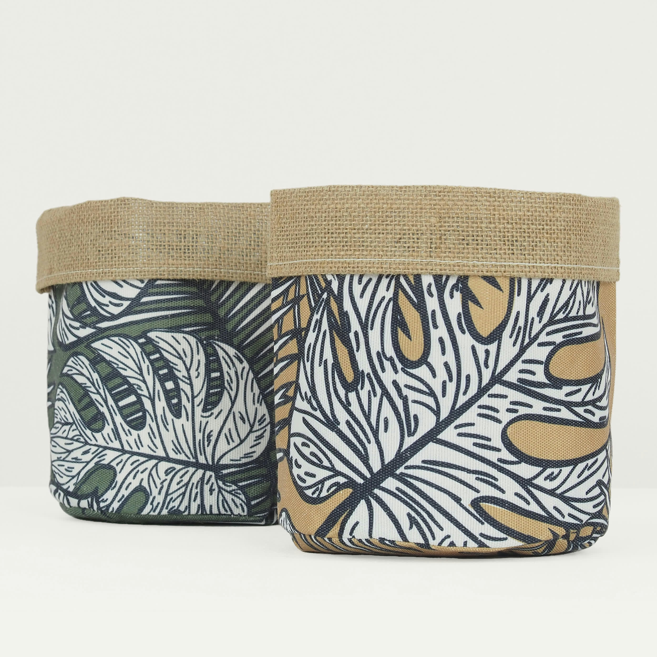 - Cache-pots lot de 2 en jute et tissu jungle 18cm