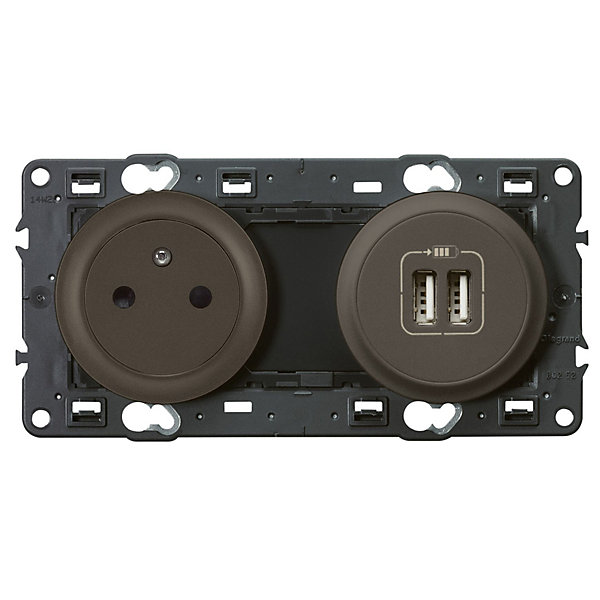 Mécanisme de prise avec terre surface lisse et prise USB Legrand Céliane graphite