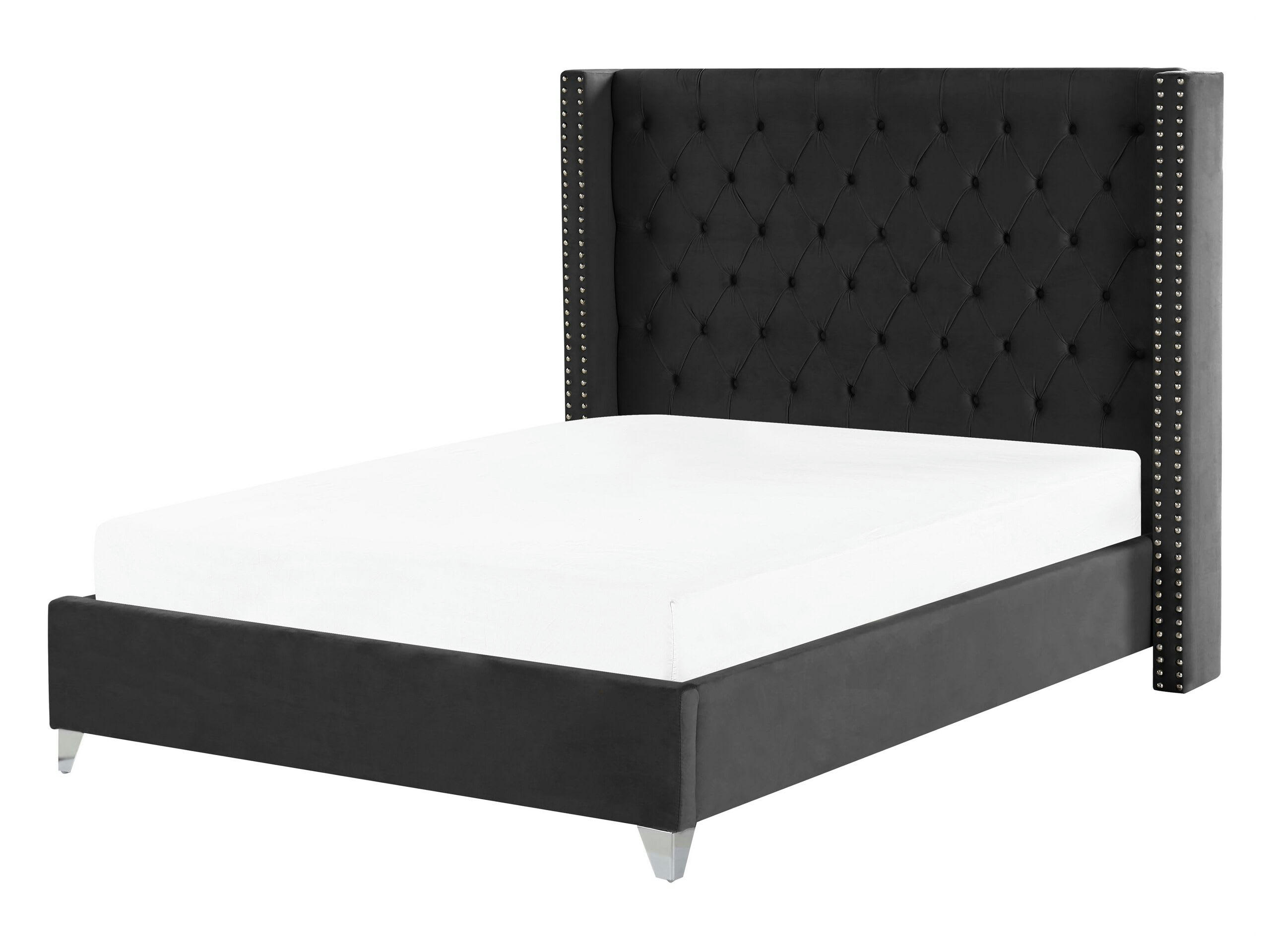LUBBON - Lit double en tissu noir 140x200