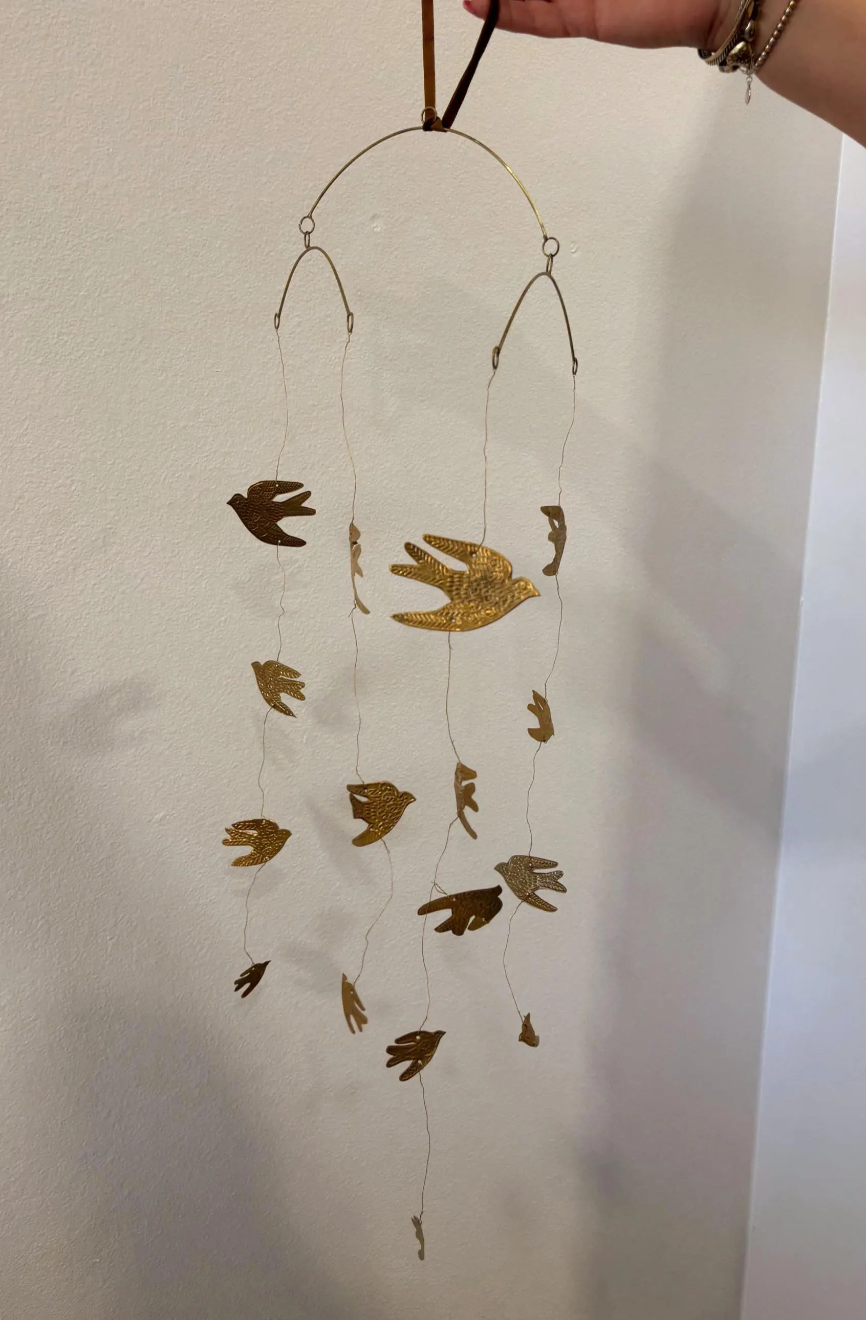 Gold Holy Spirit, Dove, Bird Tin Mobile – 24” x 7” Whimsical Hanging Decor