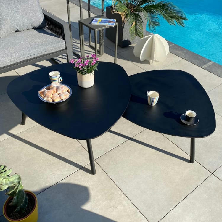 COLLECTION MOBILIER DE JARDIN - Lot de 2 tables basses de jardin aluminium acier noir