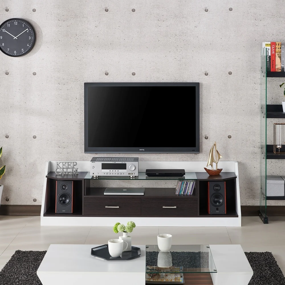 Kax Contemporary White 70-inch Glass Multi-functional Storage TV Console by Furniture of America