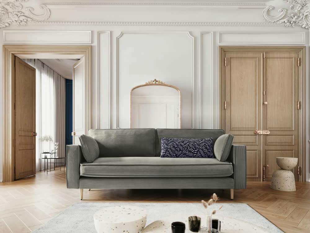 ALEXIS - Canapé 3 places en tissu structuré gris clair