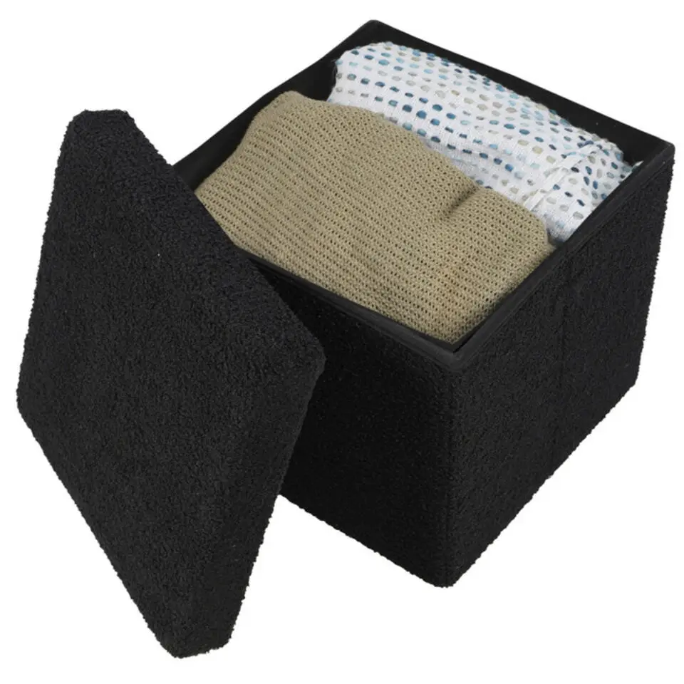 Urban Living poef/hocker/opbergbox - zwart - mdf - 38 x 38 cm