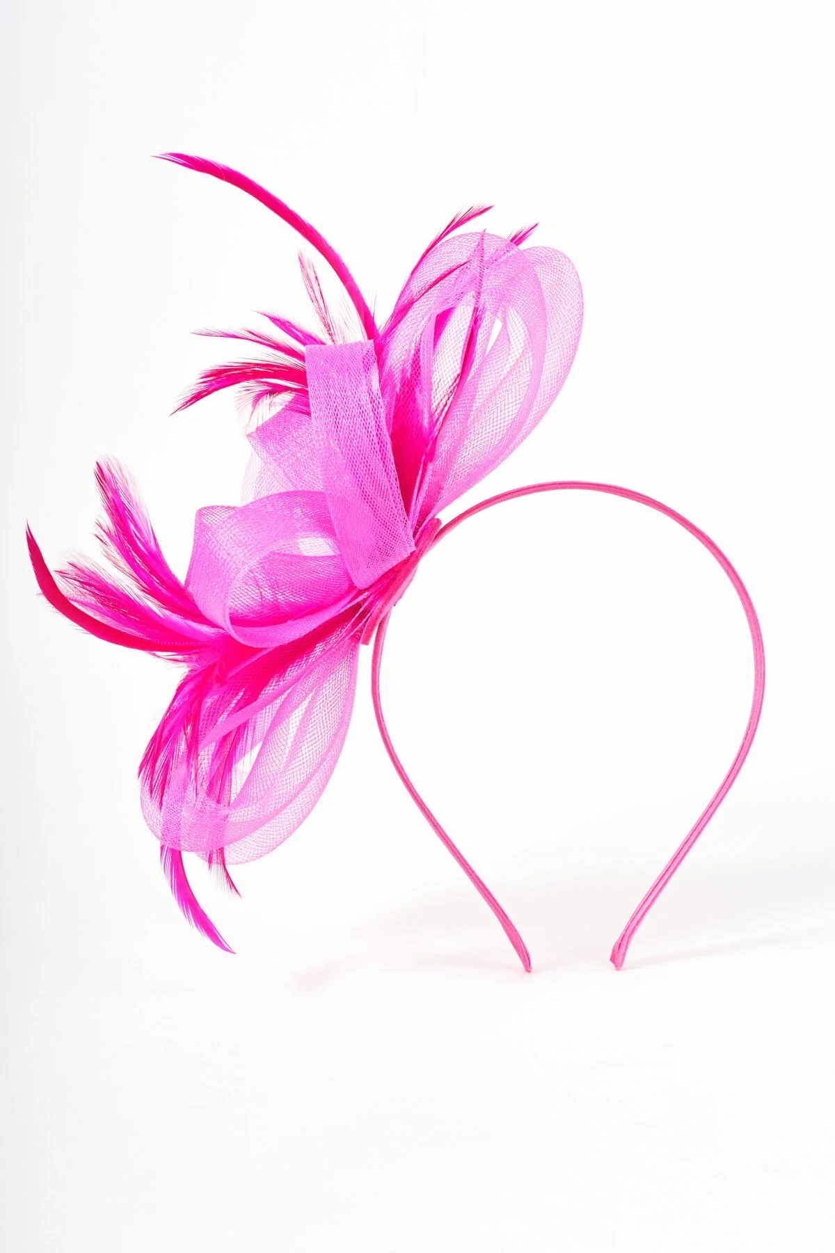Pink Fuchsia Net Bow & Feather Fascinator