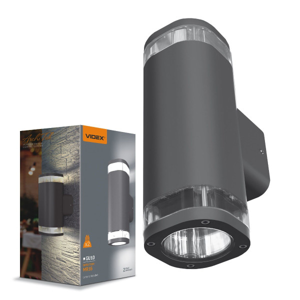 Kinkiet zewnętrznyszaro-przezroczysty BRUNO 2xGU10x30W IP54 Videx