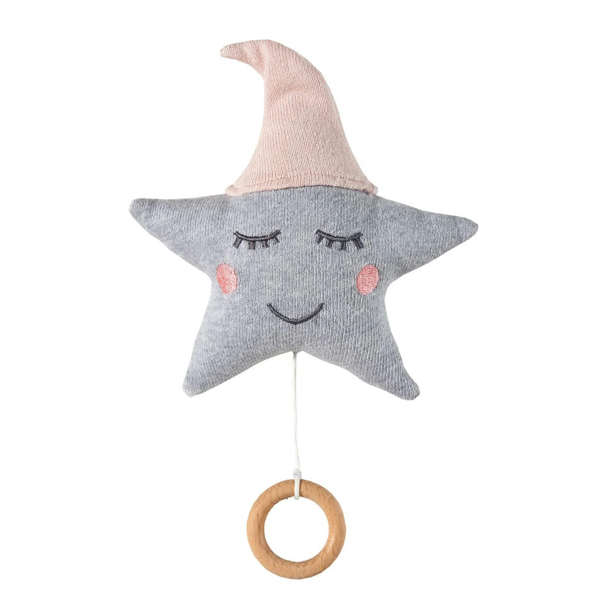 - Peluche musicale bébé en coton tricoté étoile rose 22x22 cm