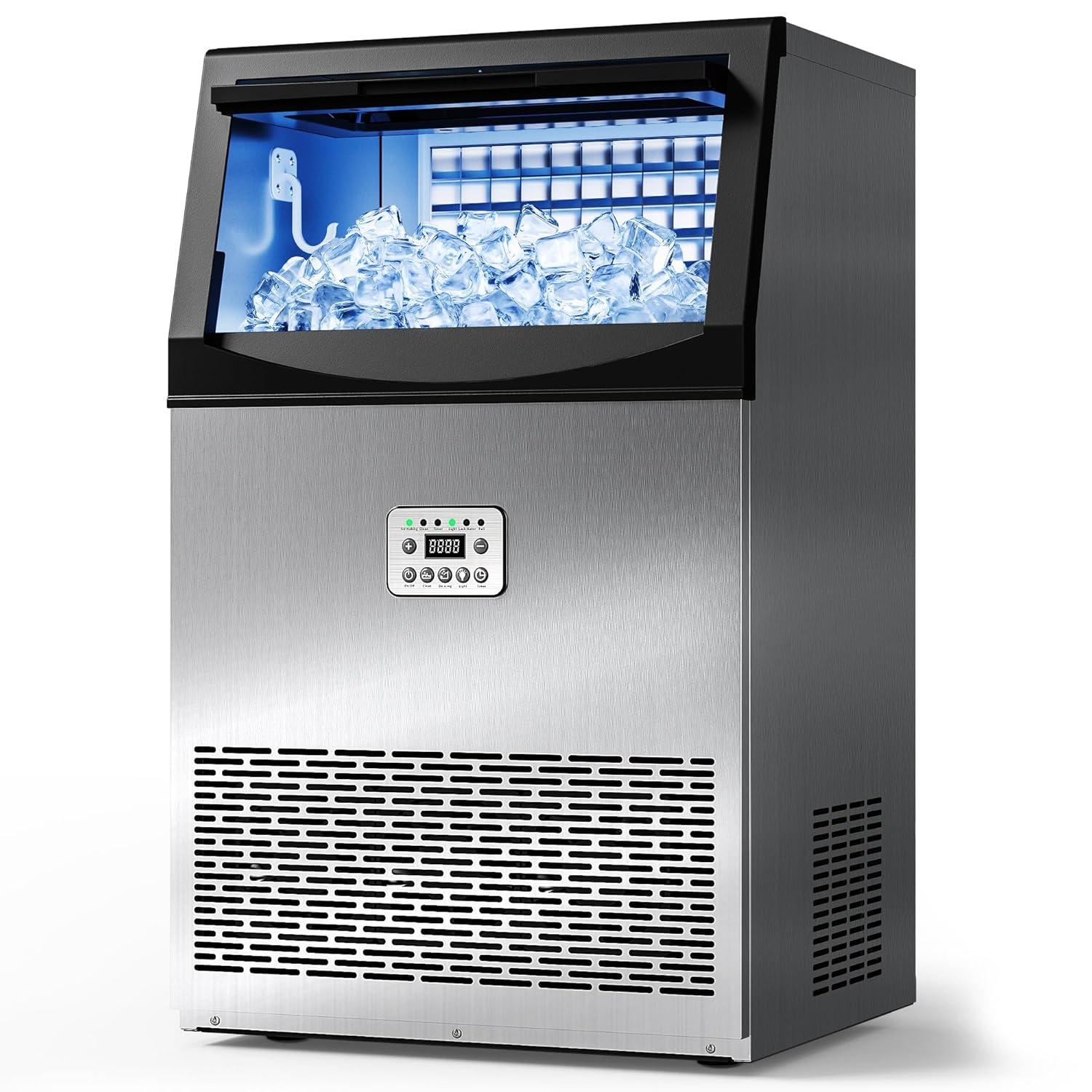 Tehanld Commercial Ice Maker Machine, 110LBS/24H with 33LBS Large Storage Capacity, 50 Ice Cubes/15 Mins, Ice Machine with Self-Cleaning & Water Filter, Under Counter & Freestanding for Home, Bar