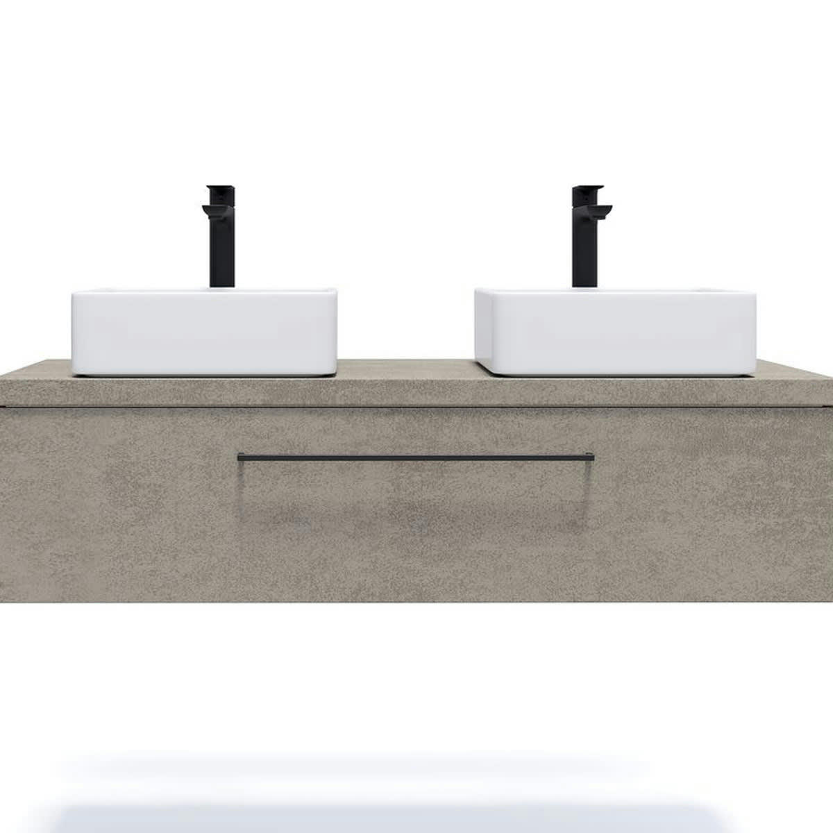 GLASGOW - Meuble salle de bain 2 vasques posées 120cm 1 tiroir Béton