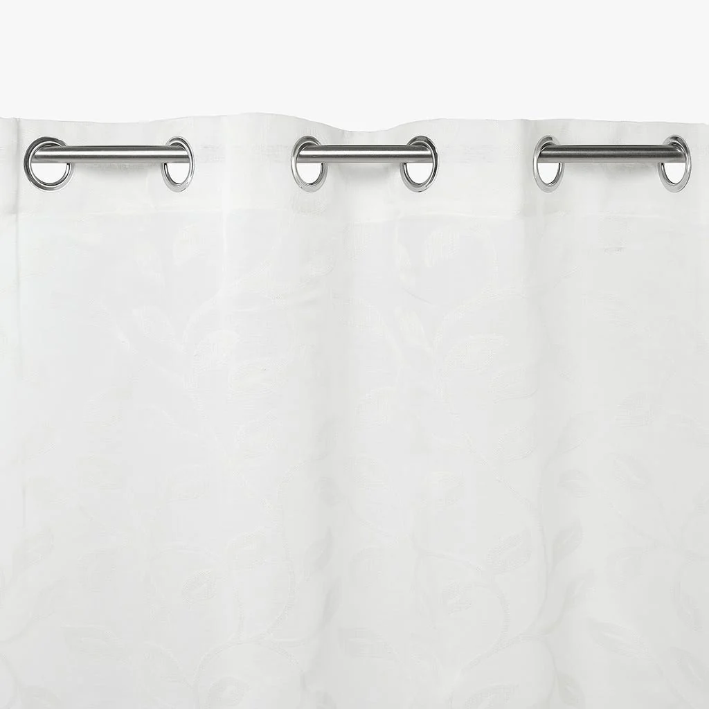 Cortinado Transparente Folhas Branco LEAF
