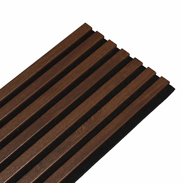Mur TV - Lot de 7 Panneau tasseaux bois 250 x 30 x 1,9 cm - décor chêne foncé / feutrine noir - 5,25m²