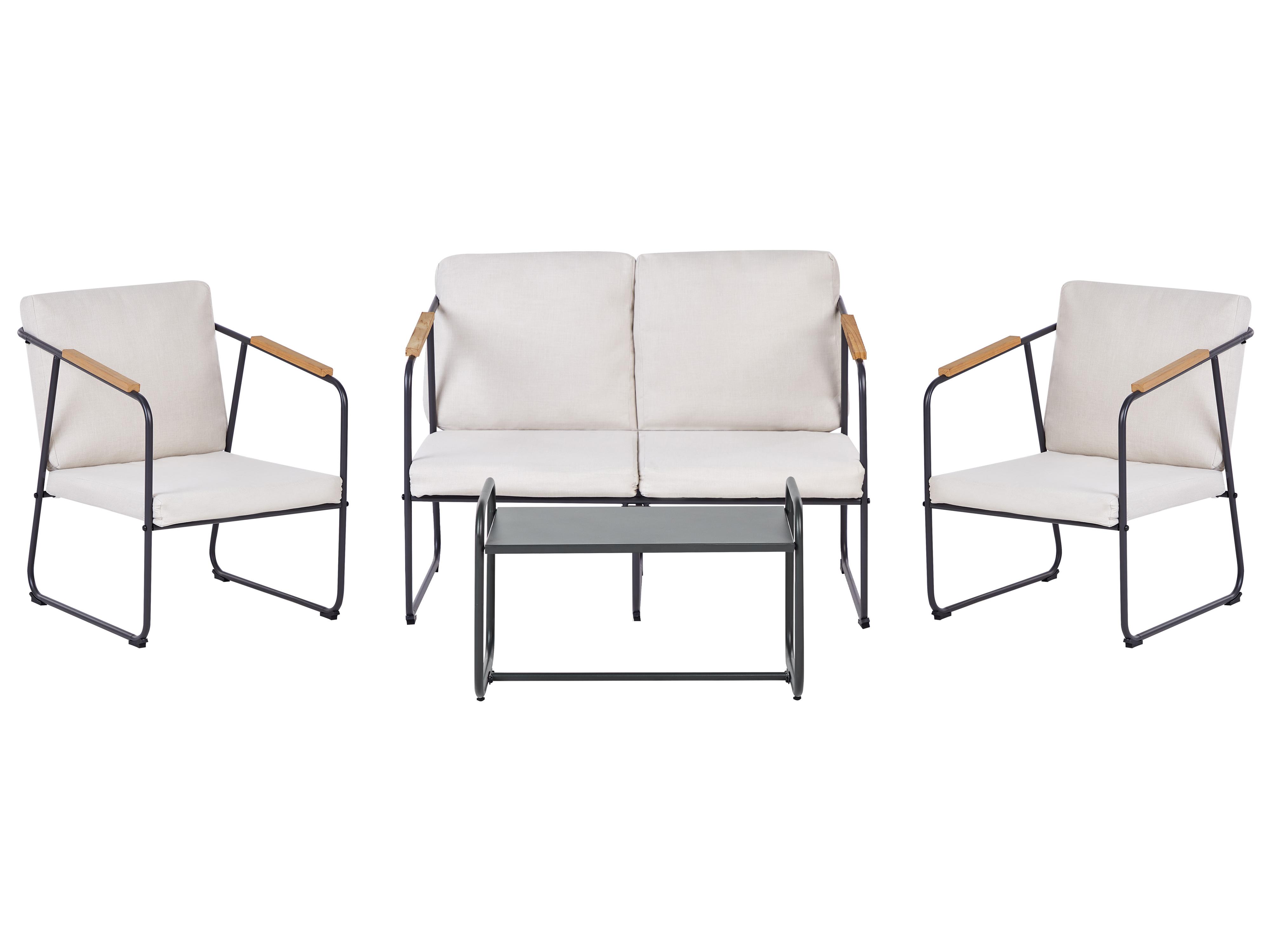 Garden Lounge Set with Table 4 Seater VEZZANA Metal Light Beige