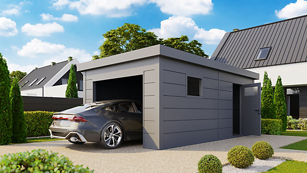Garage en acier de 19,3 m² anthracite avec porte sectionnelle - TELLURIA 3654