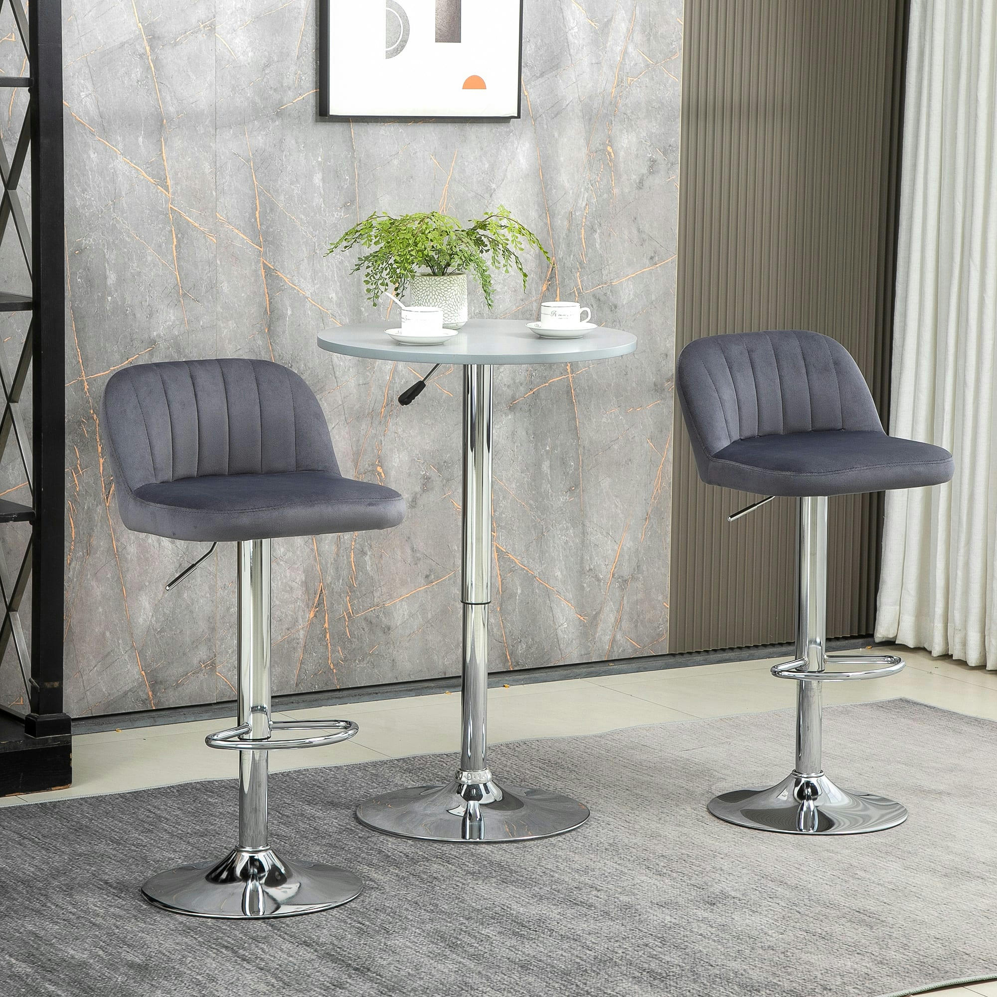 - Lot de 2 tabourets de bar design contemporain velours métal gris