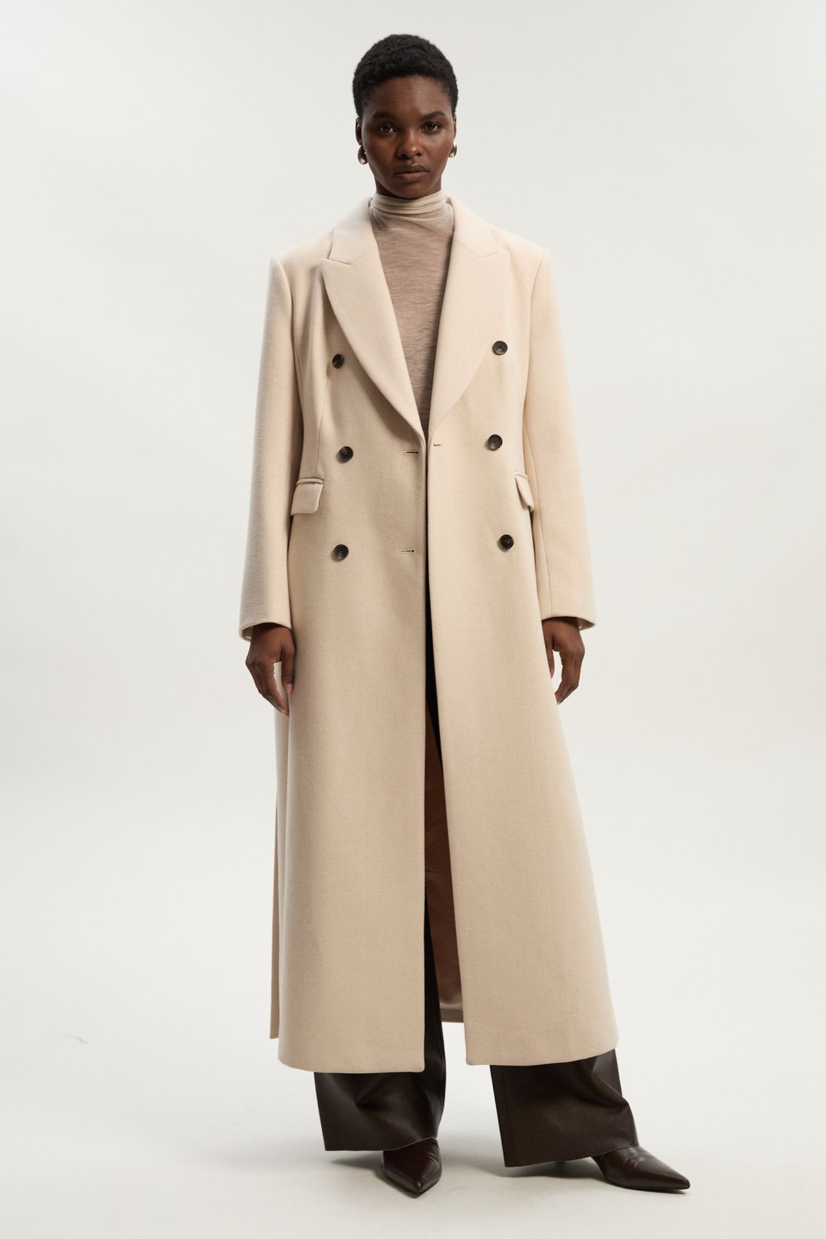 KarenMillen Stripe Wool Double Breasted Tailored Maxi Coat