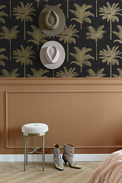ESTAhome papier peint palmiers noir et or 53 cm x 10.05 m
