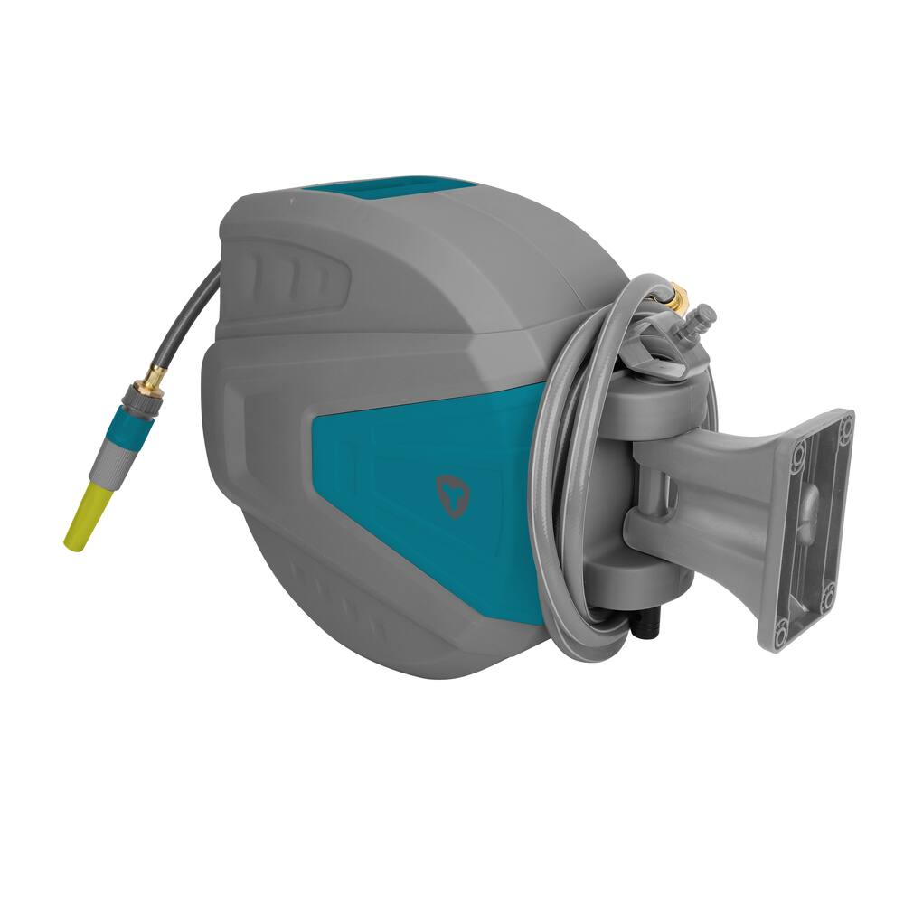 Yardworks 180° Swivel Wall Mounted Auto Hose Reel with Large Carrying Handle, 65-ft