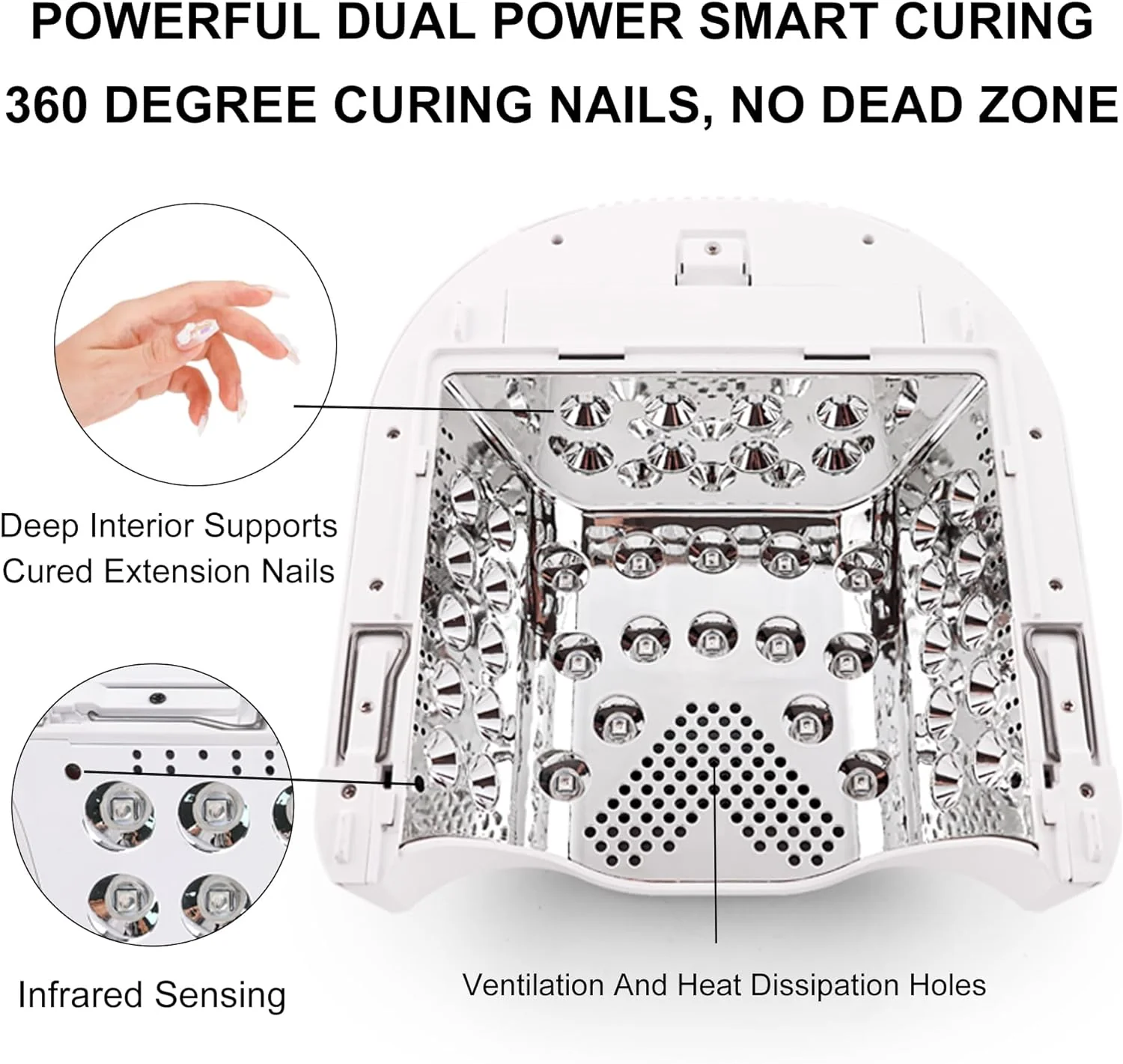 Professional Hybrid 86W Wireless Rechargeable UV LED Nail Curing Lamp Cordless Nail Dryer for Gel Nails, Manicure, Pedicure (Black)(White)